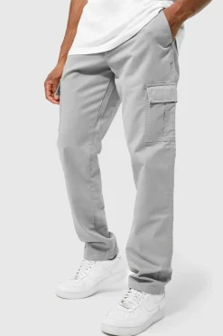 New boohooMAN Fixed Waist Straight Leg Twill Cargo Trouser grey