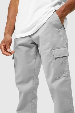 New boohooMAN Fixed Waist Straight Leg Twill Cargo Trouser grey