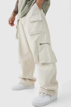Outlet boohooMAN Fixed Waist Washed Baggy Cargo Trouser stone
