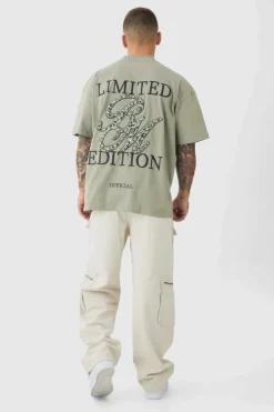 Outlet boohooMAN Fixed Waist Washed Baggy Cargo Trouser stone