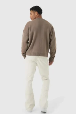 Cheap boohooMAN Fluffy Knit BM Jumper taupe