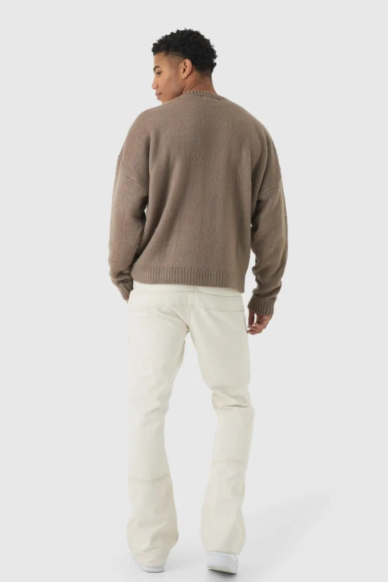 Cheap boohooMAN Fluffy Knit BM Jumper taupe