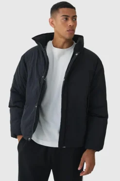 Store boohooMAN Funnel Neck Padded Jacket In black