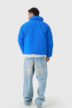 Cheap boohooMAN Funnel Neck Padded Jacket In cobalt
