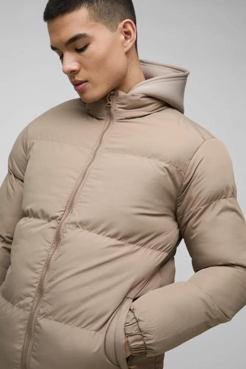 Best Sale boohooMAN Funnel Neck Puffer Jacket in stone