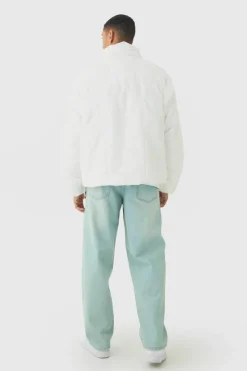 Clearance boohooMAN Funnel Neck Puffer Jacket With Removeable Sleeves In white
