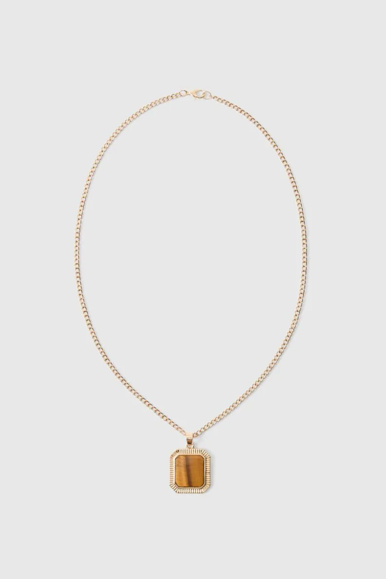 Discount boohooMAN Gem Pendant Necklace In gold