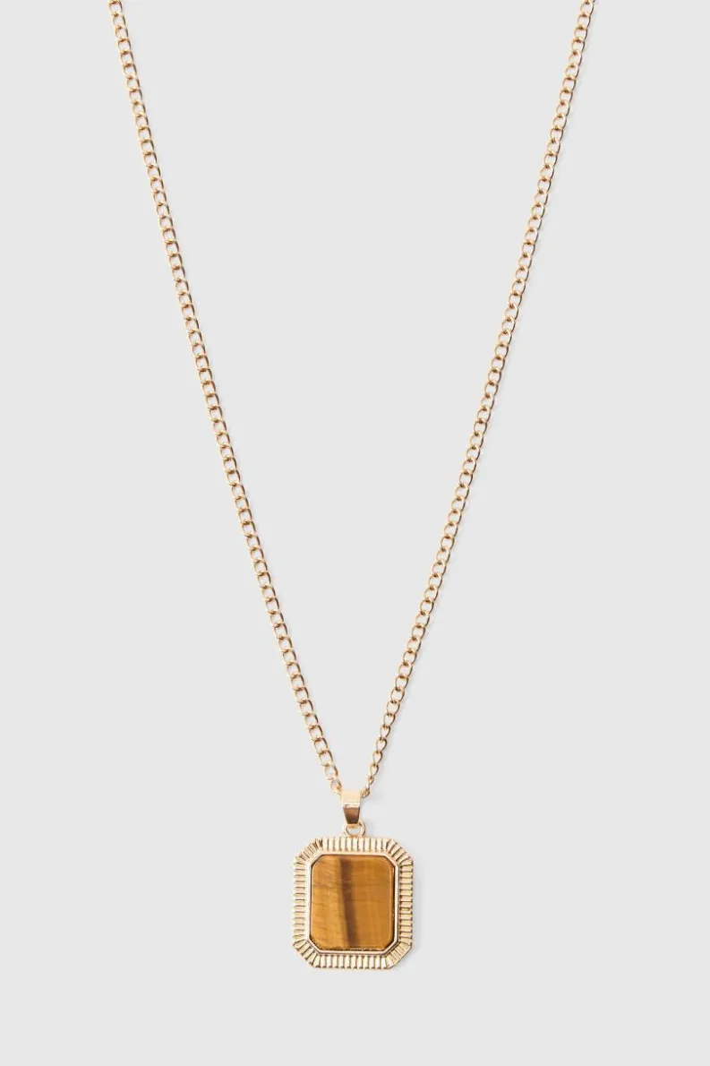 Discount boohooMAN Gem Pendant Necklace In gold