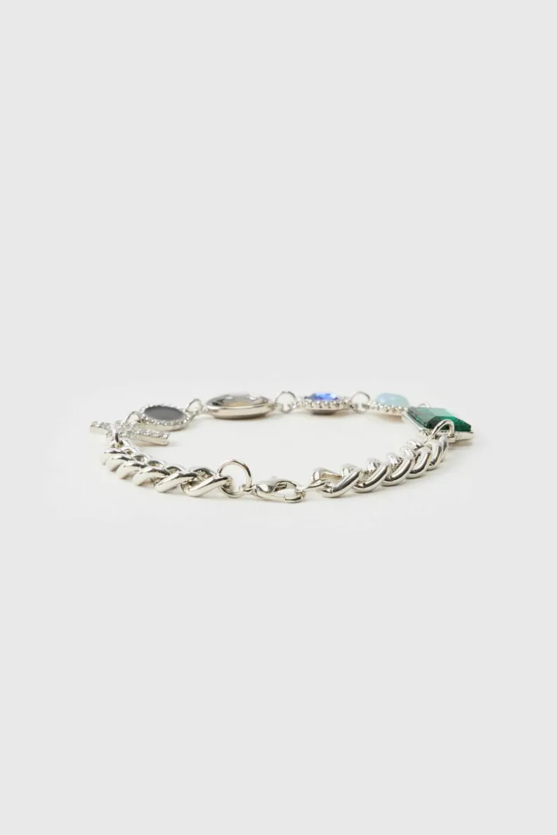 Shop boohooMAN Gemstone And Cross Bracelet silver