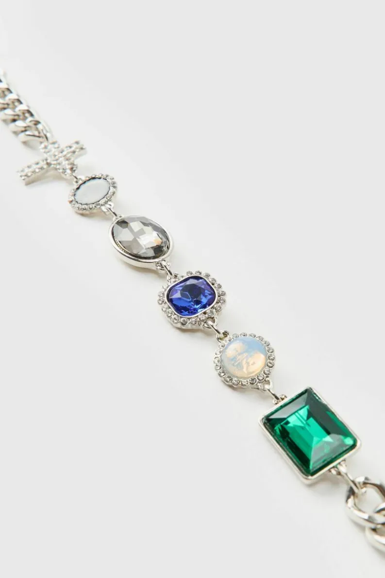 Shop boohooMAN Gemstone And Cross Bracelet silver