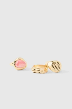 Discount boohooMAN Gem Ring 3 Pack gold
