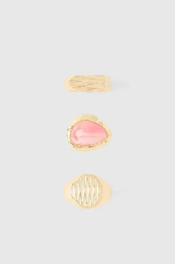 Discount boohooMAN Gem Ring 3 Pack gold