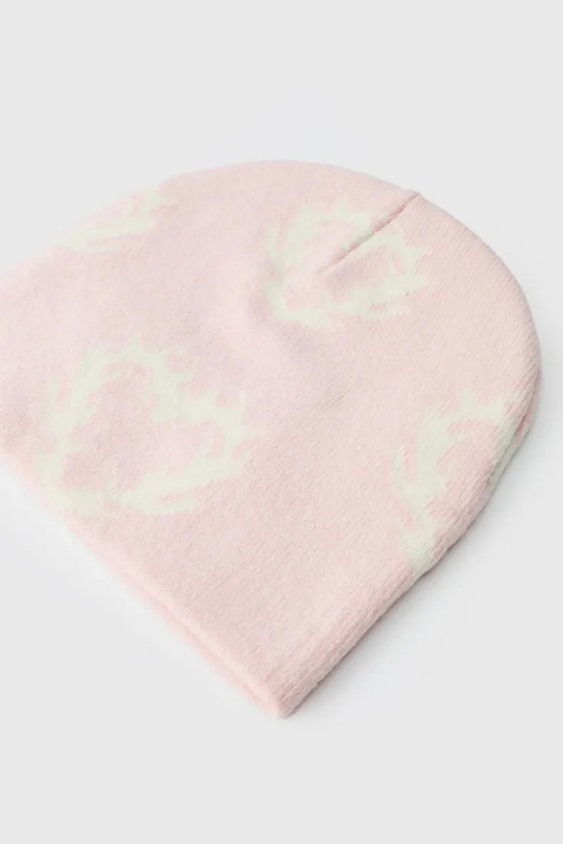 Online boohooMAN Gothic Heart Graphic Beanie pink
