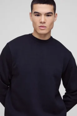 Store boohooMAN 330GSM Basic Crew Neck Sweatshirt black