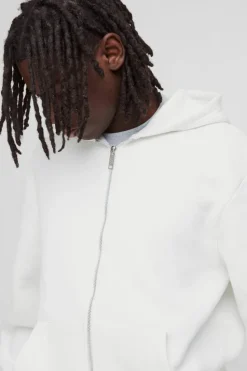 Store boohooMAN 330GSM Basic Zip Through Hoodie white