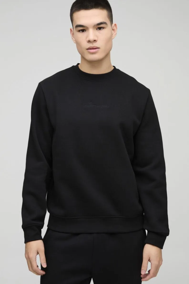 Outlet boohooMAN 330GSM BM Signature Crew Neck Sweatshirt black
