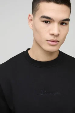 Outlet boohooMAN 330GSM BM Signature Crew Neck Sweatshirt black