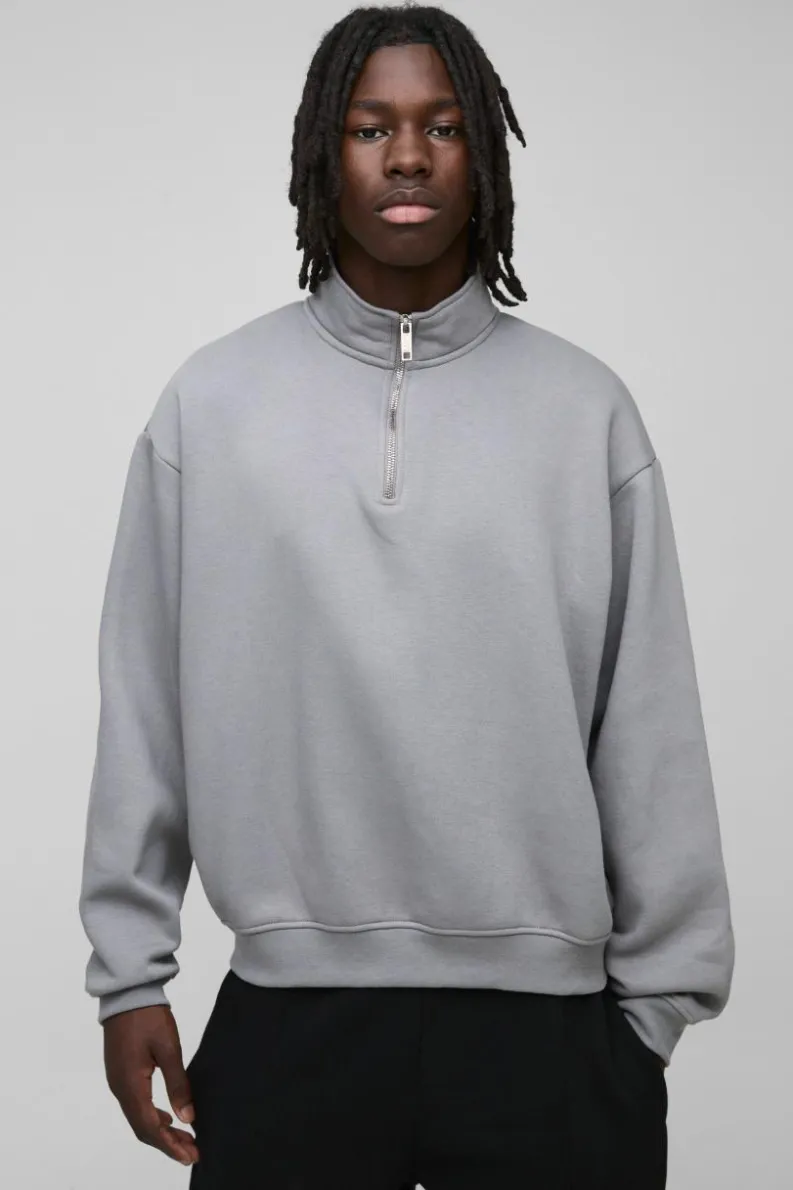 Hot boohooMAN 330GSM Oversized Basic Boxy Funnel Neck Sweatshirt grey