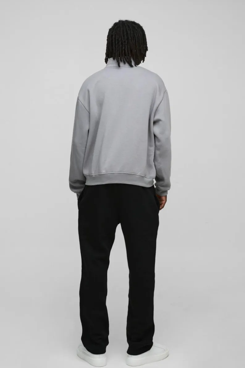 Hot boohooMAN 330GSM Oversized Basic Boxy Funnel Neck Sweatshirt grey