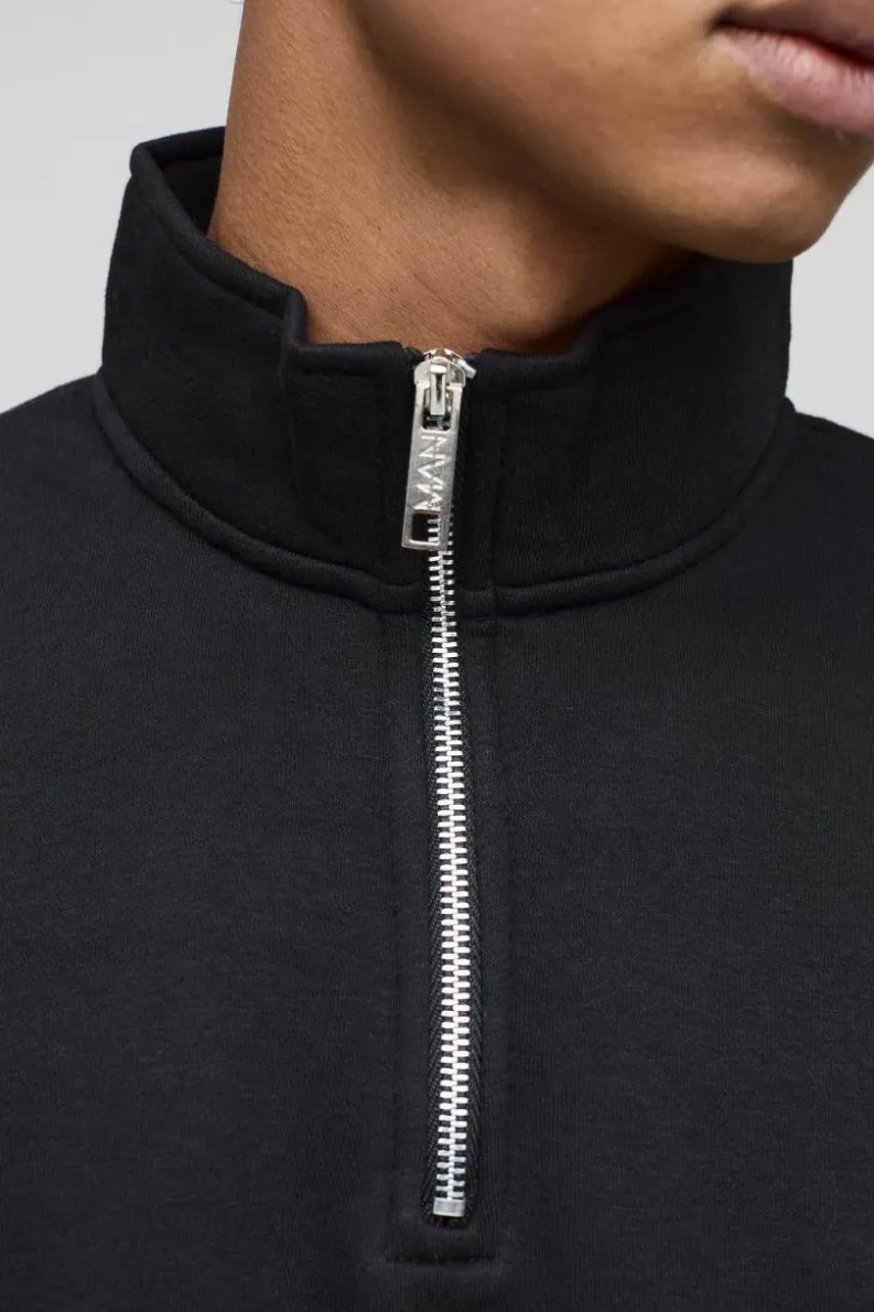 Best boohooMAN 330GSM Oversized Basic Boxy Funnel Neck Sweatshirt black