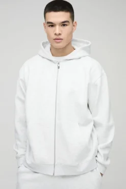 Best Sale boohooMAN 330GSM Oversized BM Signature Zip Through Hoodie grey marl