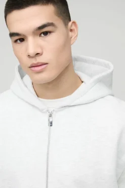 Best Sale boohooMAN 330GSM Oversized BM Signature Zip Through Hoodie grey marl