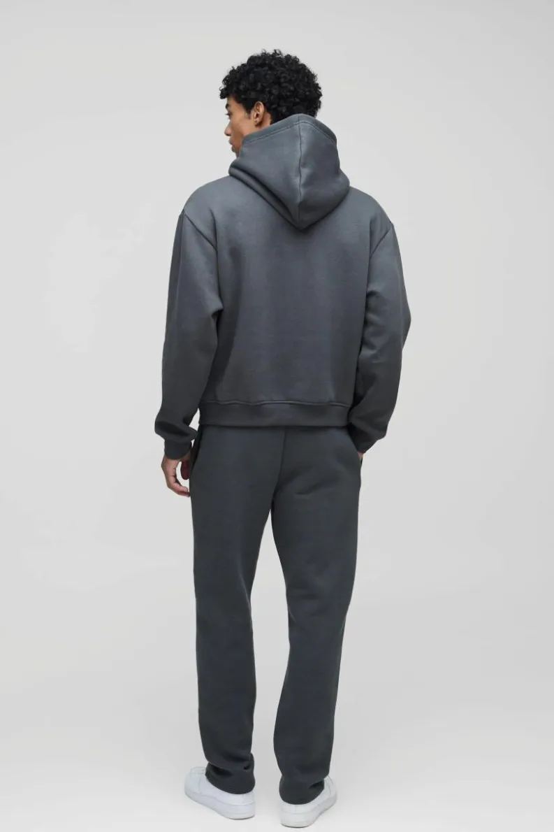 Flash Sale boohooMAN 330GSM Oversized Boxy High Build Print Limited Hoodie charcoal