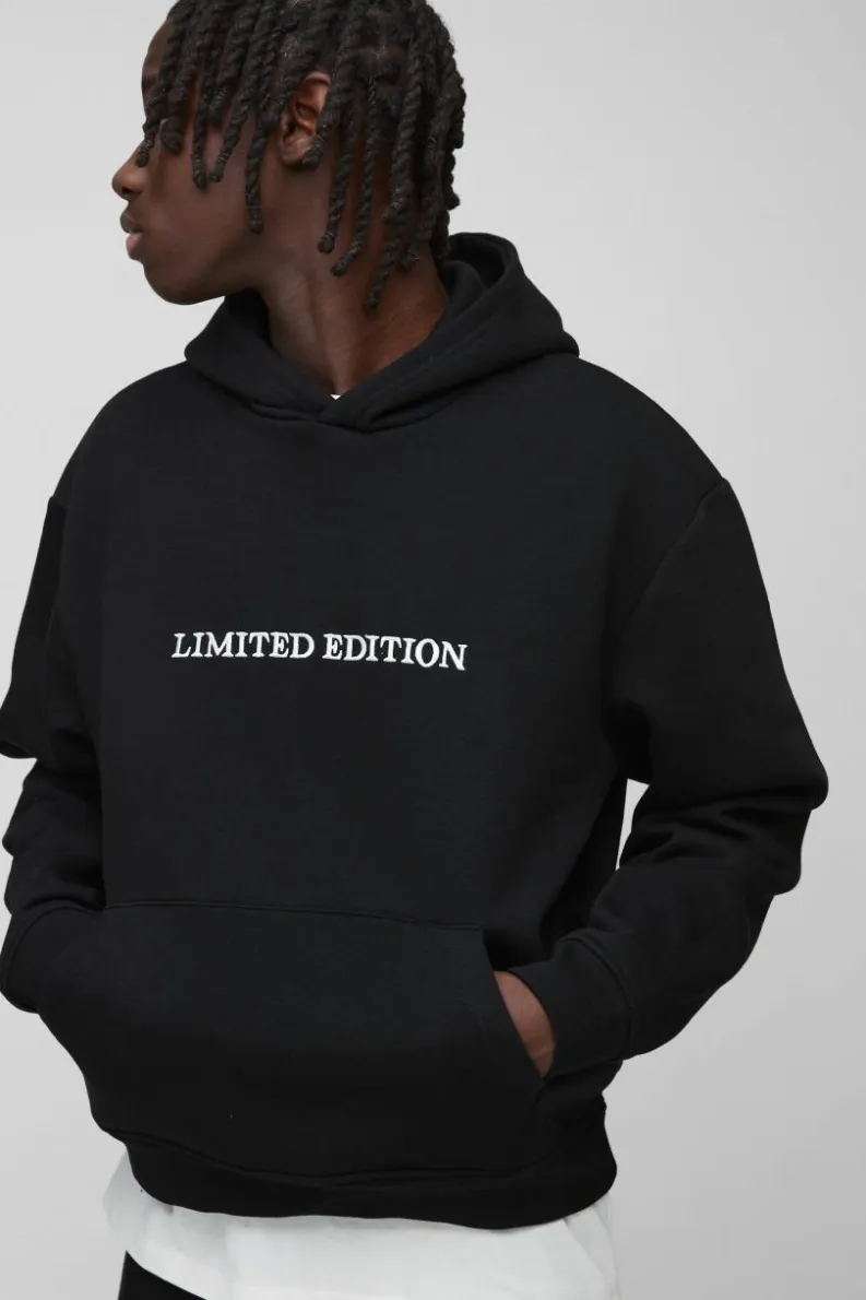 Fashion boohooMAN 330GSM Oversized Boxy Limited Edition Hoodie black