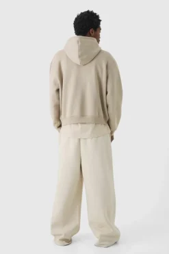 New boohooMAN 330GSM Oversized Boxy M Flocked Hoodie taupe