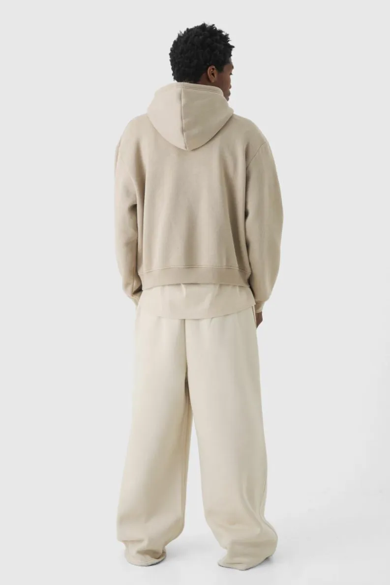 New boohooMAN 330GSM Oversized Boxy M Flocked Hoodie taupe