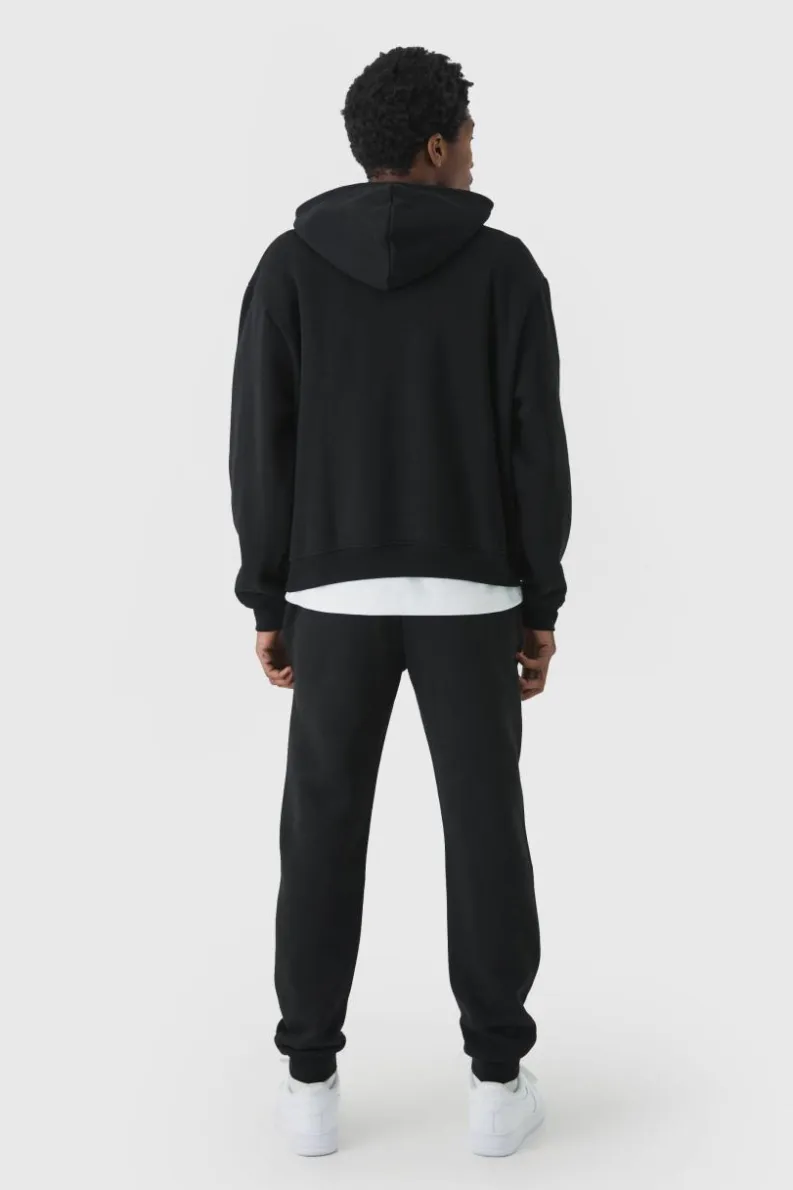 Outlet boohooMAN 330GSM Oversized Boxy Over The Head Hoodie With Woven Branding black