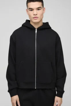 Flash Sale boohooMAN 330GSM Oversized Boxy Zip Through Hoodie black