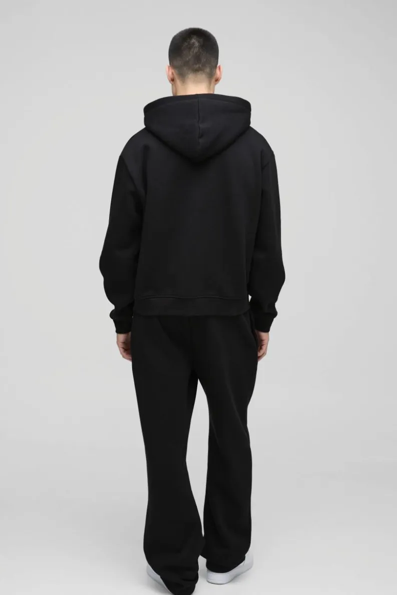 Flash Sale boohooMAN 330GSM Oversized Boxy Zip Through Hoodie black