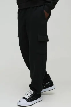 Shop boohooMAN 330GSM Oversized Fit Basic Cargo Jogger black