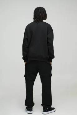 Shop boohooMAN 330GSM Oversized Fit Basic Cargo Jogger black