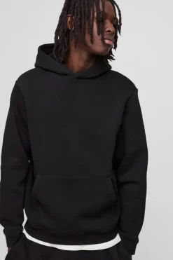 New boohooMAN 330GSM Over The Head Basic Hoodie black