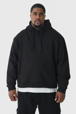 Cheap boohooMAN 330GSM Plus Oversized Boxy Hoodie in black