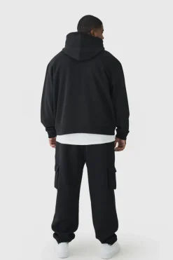 Cheap boohooMAN 330GSM Plus Oversized Boxy Hoodie in black