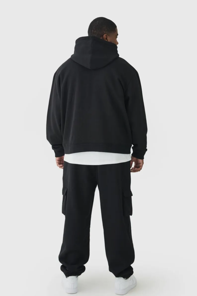 Cheap boohooMAN 330GSM Plus Oversized Boxy Hoodie in black