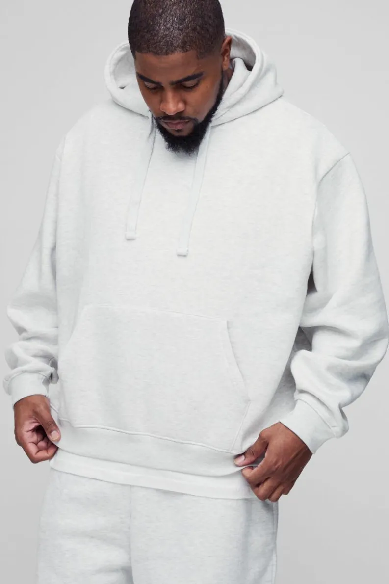 Discount boohooMAN 330GSM Plus Oversized Boxy Hoodie in grey marl