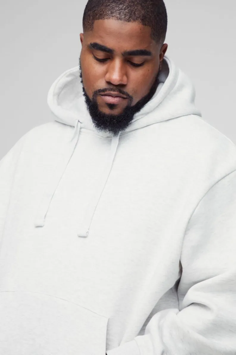 Discount boohooMAN 330GSM Plus Oversized Boxy Hoodie in grey marl