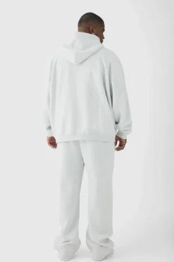 Clearance boohooMAN 330GSM Plus Oversized Fit Zip Through Hoodie in grey marl