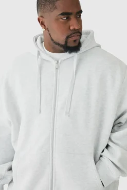 Clearance boohooMAN 330GSM Plus Oversized Fit Zip Through Hoodie in grey marl