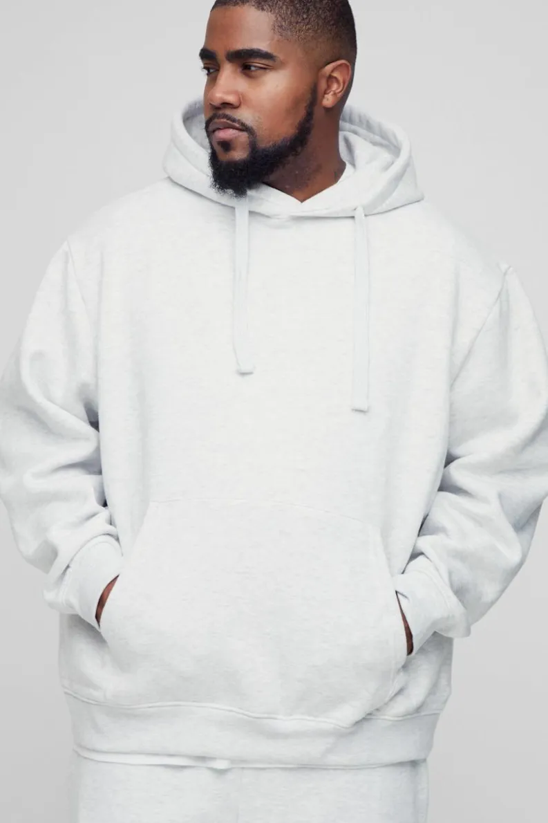 Sale boohooMAN 330GSM Plus Oversized Hoodie in grey marl