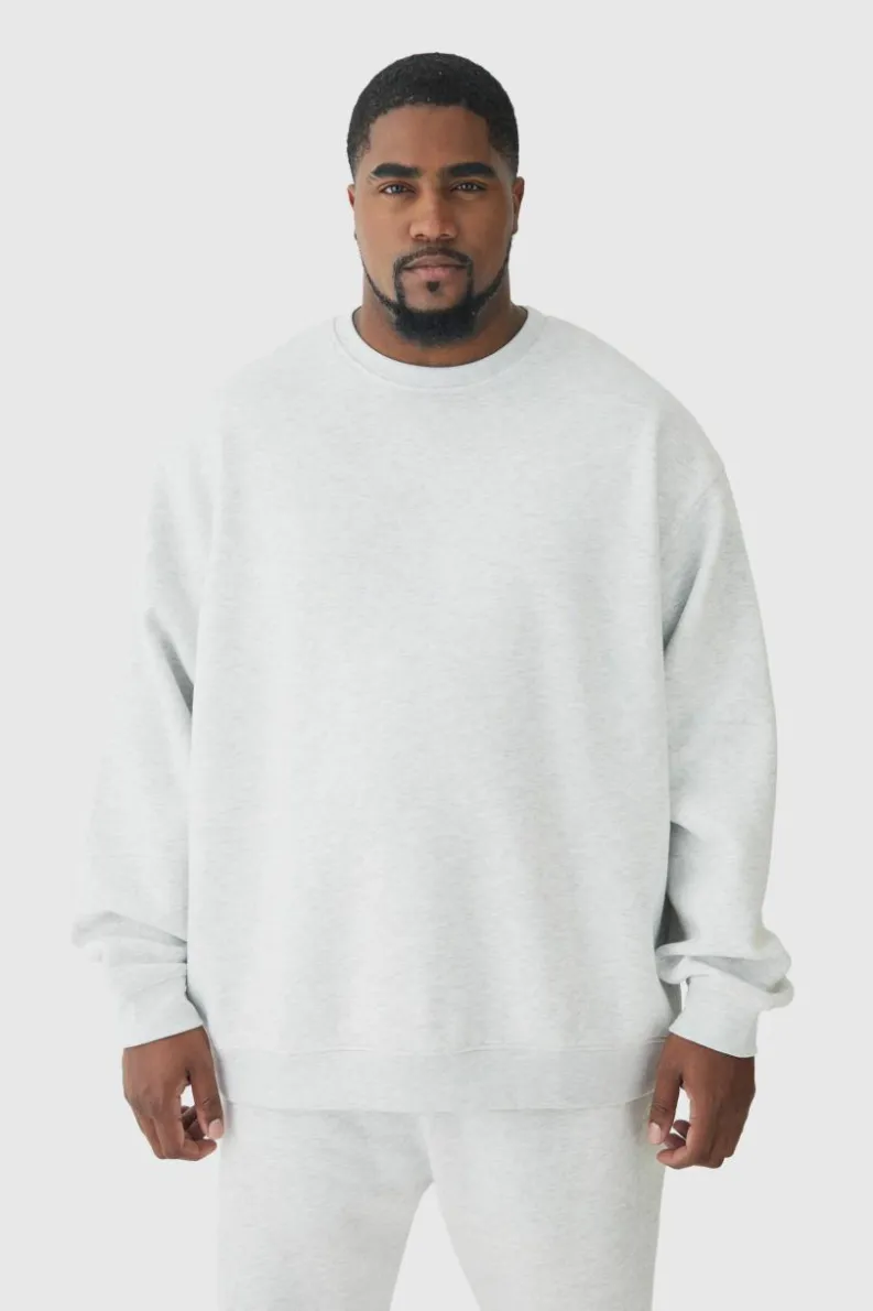 Clearance boohooMAN 330GSM Plus Oversized Sweatshirt In grey marl