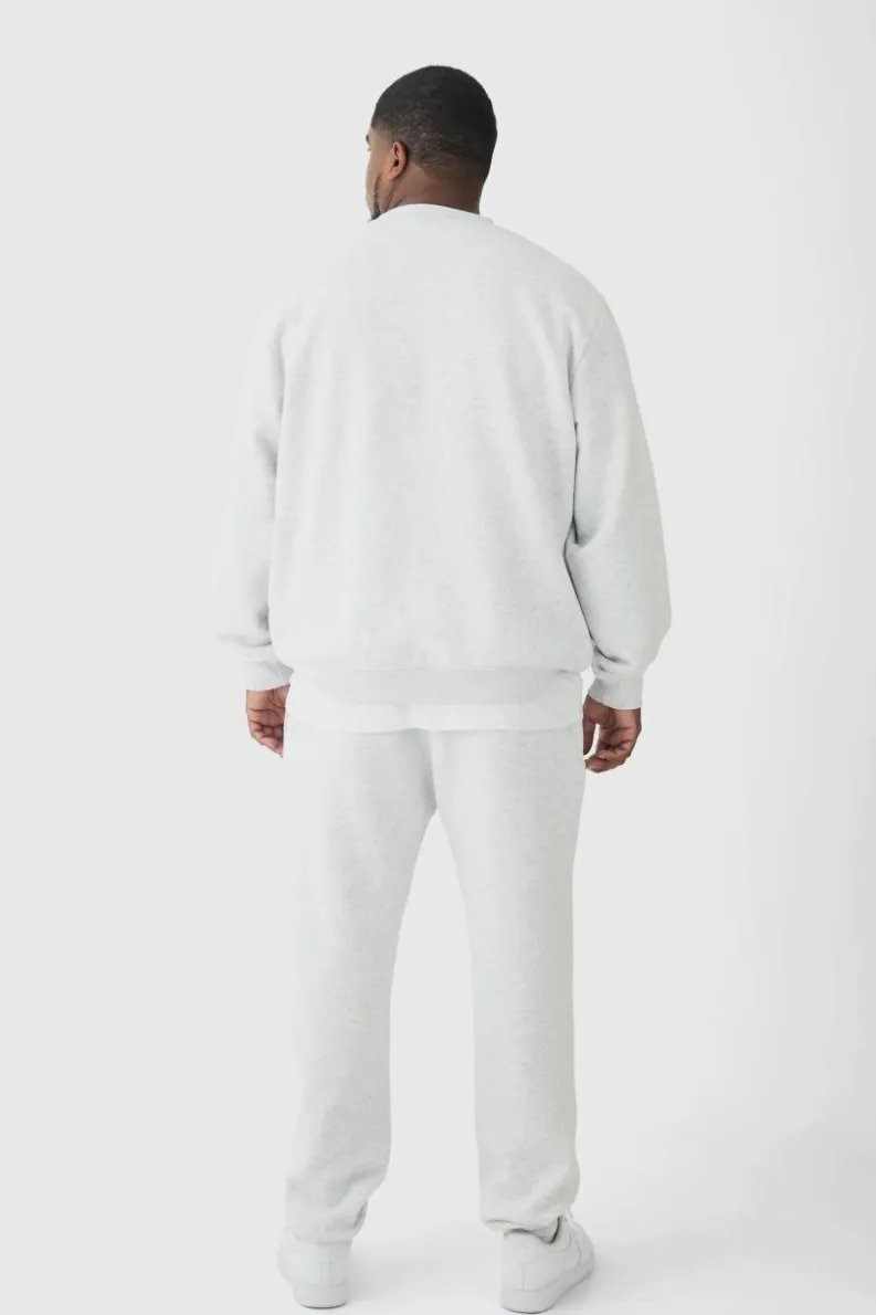 Best Sale boohooMAN 330GSM Plus Regular Fit Crew Neck Sweatshirt In grey marl
