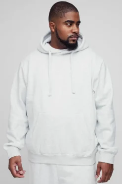 Cheap boohooMAN 330GSM Plus Regular Fit Hoodie in grey marl