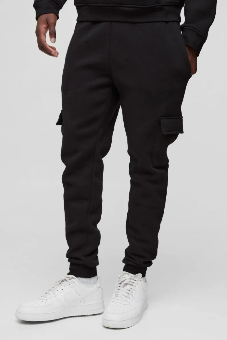 Sale boohooMAN 330GSM Skinny Basic Cargo Jogger black