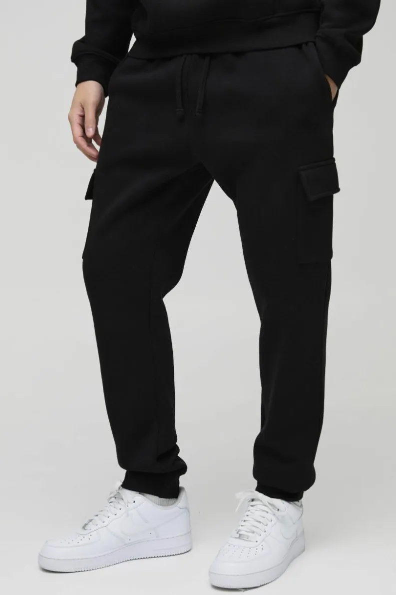 Best Sale boohooMAN 330GSM Slim Fit Basic Cargo Jogger black