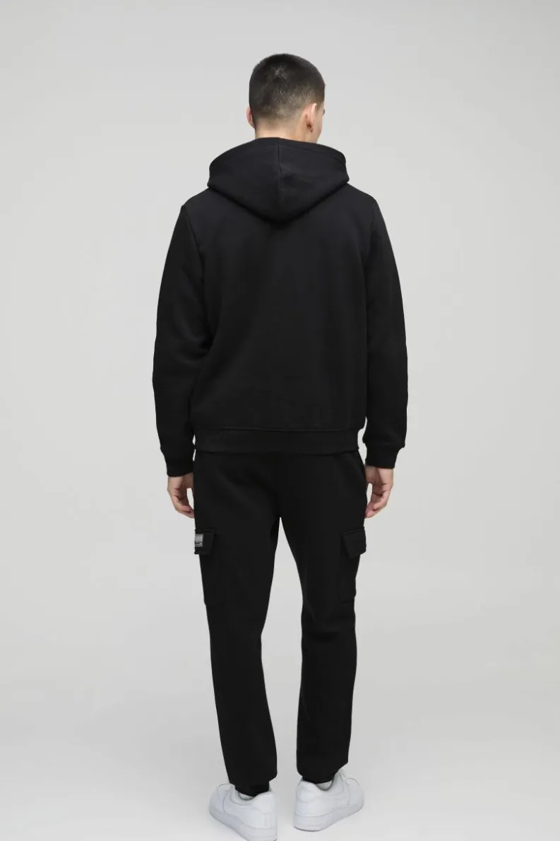 Clearance boohooMAN 330GSM Slim Fit BM Signature Label Cargo Jogger black